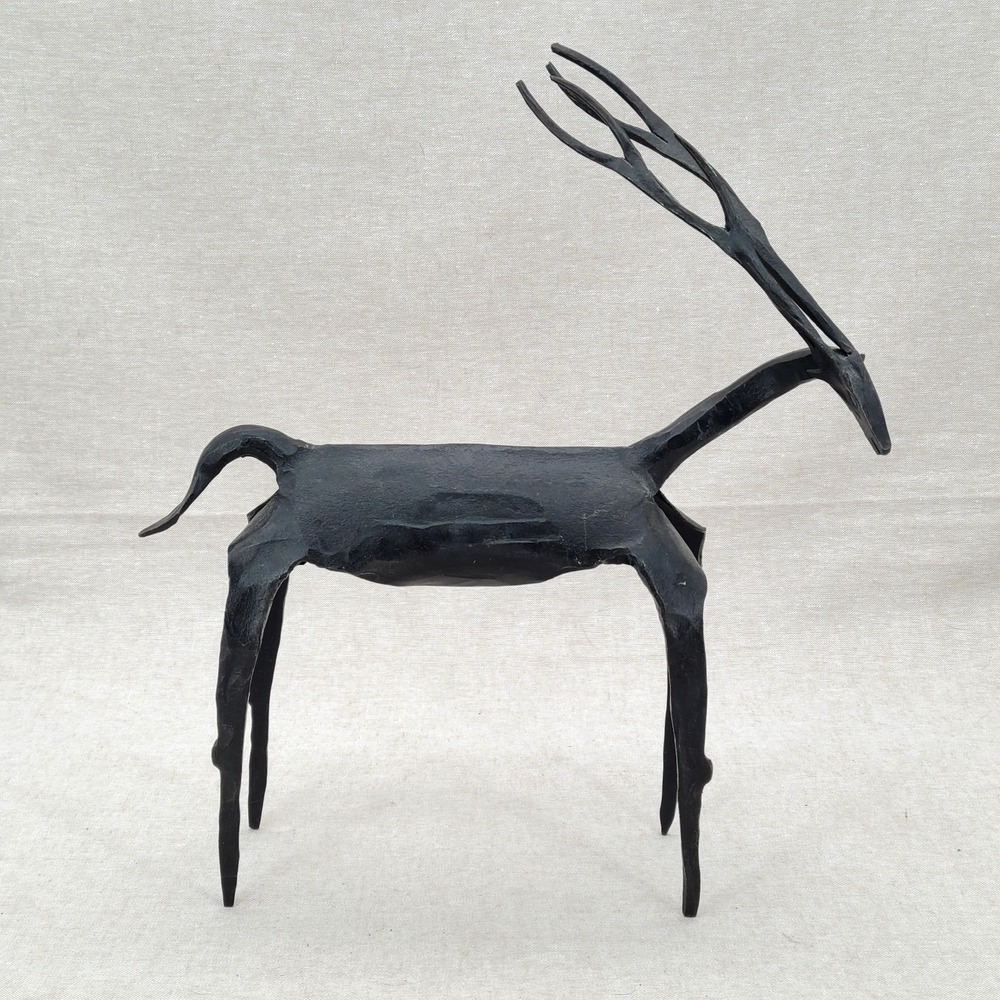 Wrought Iron Brutalist Black MCM 13" Hand Forged Deer Antelope Gazelle Reindeer